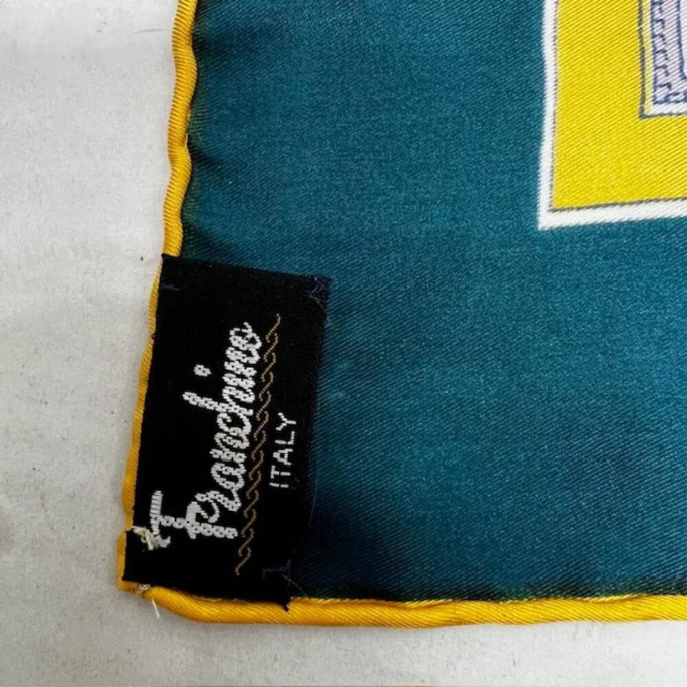 Unused Italy Scarf Franchino Silk Teal Blue Gold Purple Floral 31" x31" (23 - Picture 3 of 10